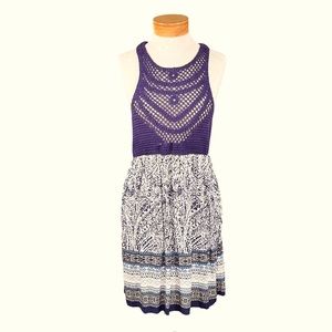 Umgee Navy Crocheted Top Sundress with Printed Skirt Size L But Fits Sma…
